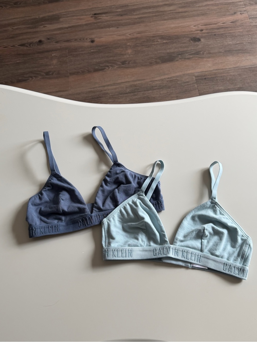 Calvin Klein Soft Cotton Bralette Set in Slate Blue and Light Blue